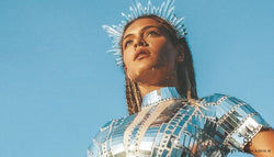 a woman wearing festival outfits from Born in Stockholm at ultra music festival in Miami