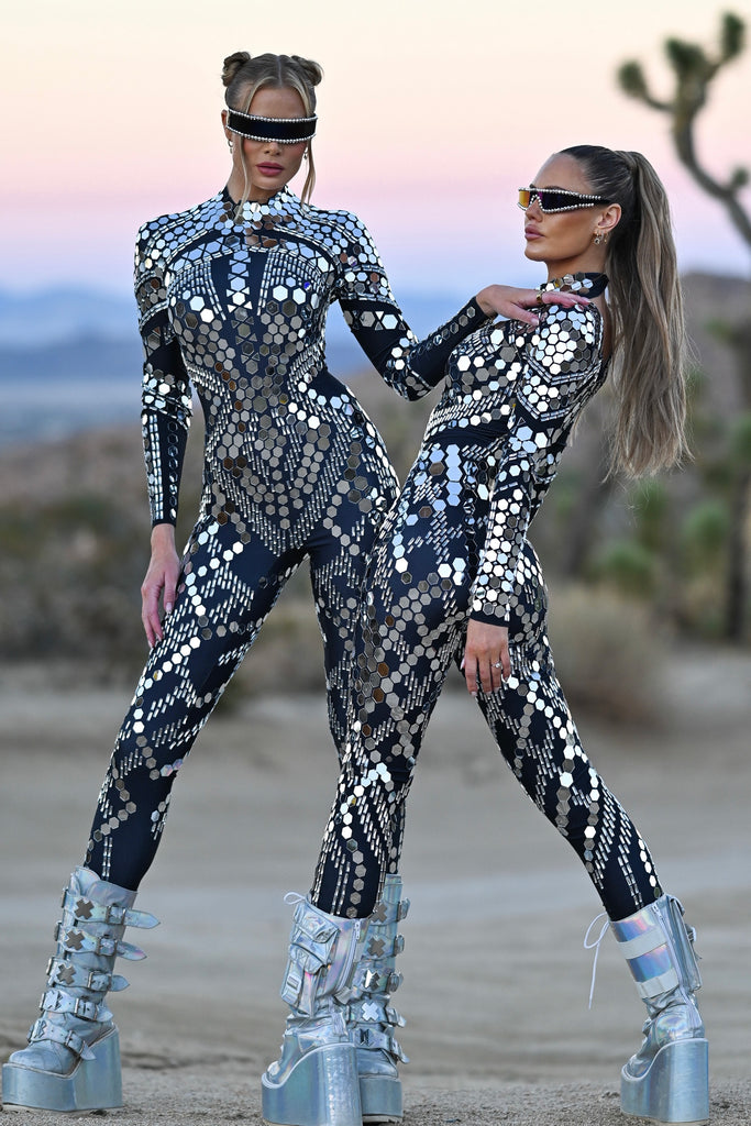 Perla luxury reflective mirror jumpsuit black - Borninstockholm