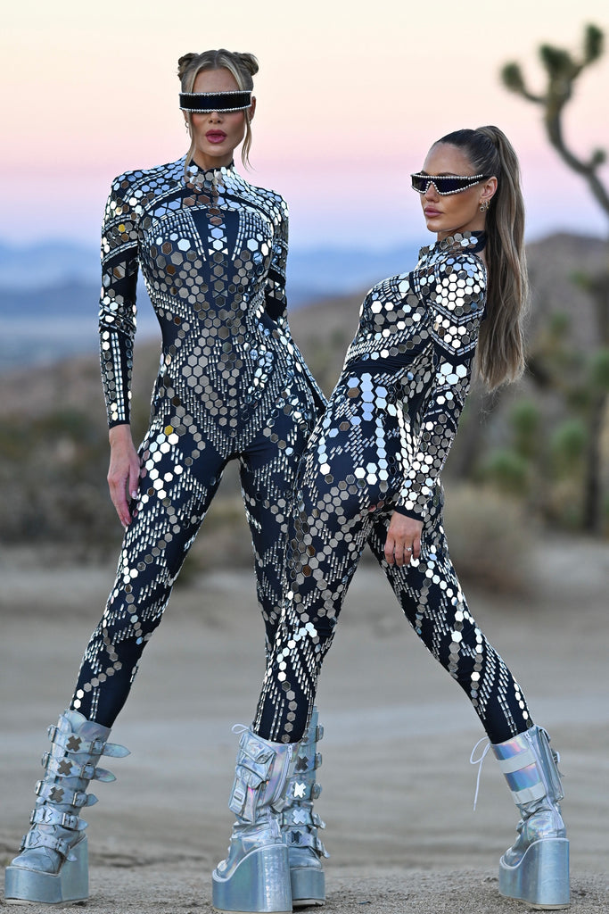 Perla luxury reflective mirror jumpsuit black - Borninstockholm