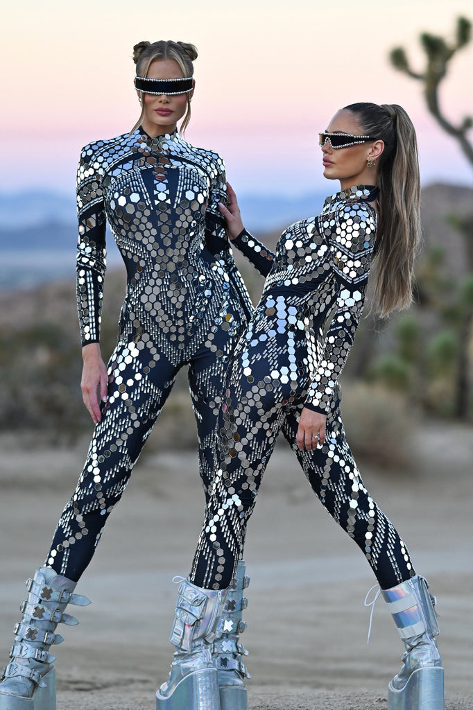 Perla luxury reflective mirror jumpsuit black - Borninstockholm