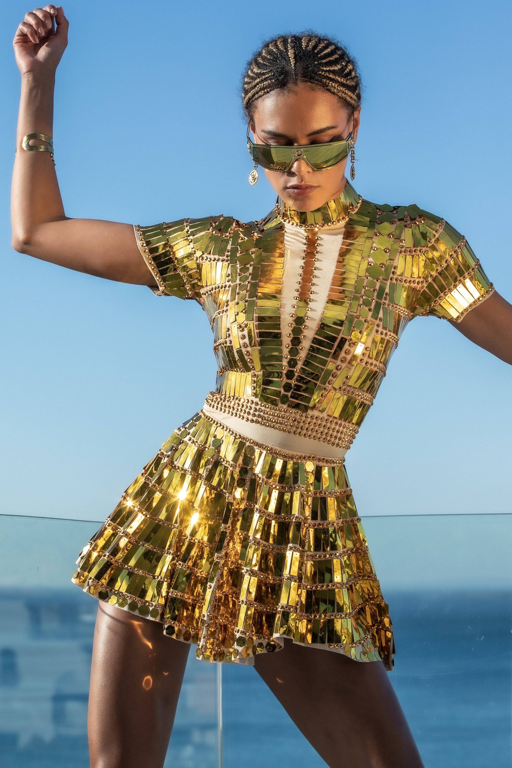 slim fit dress slacks Light Gold Strapless Mirror Sequin Mini Cocktail Dress main image 0