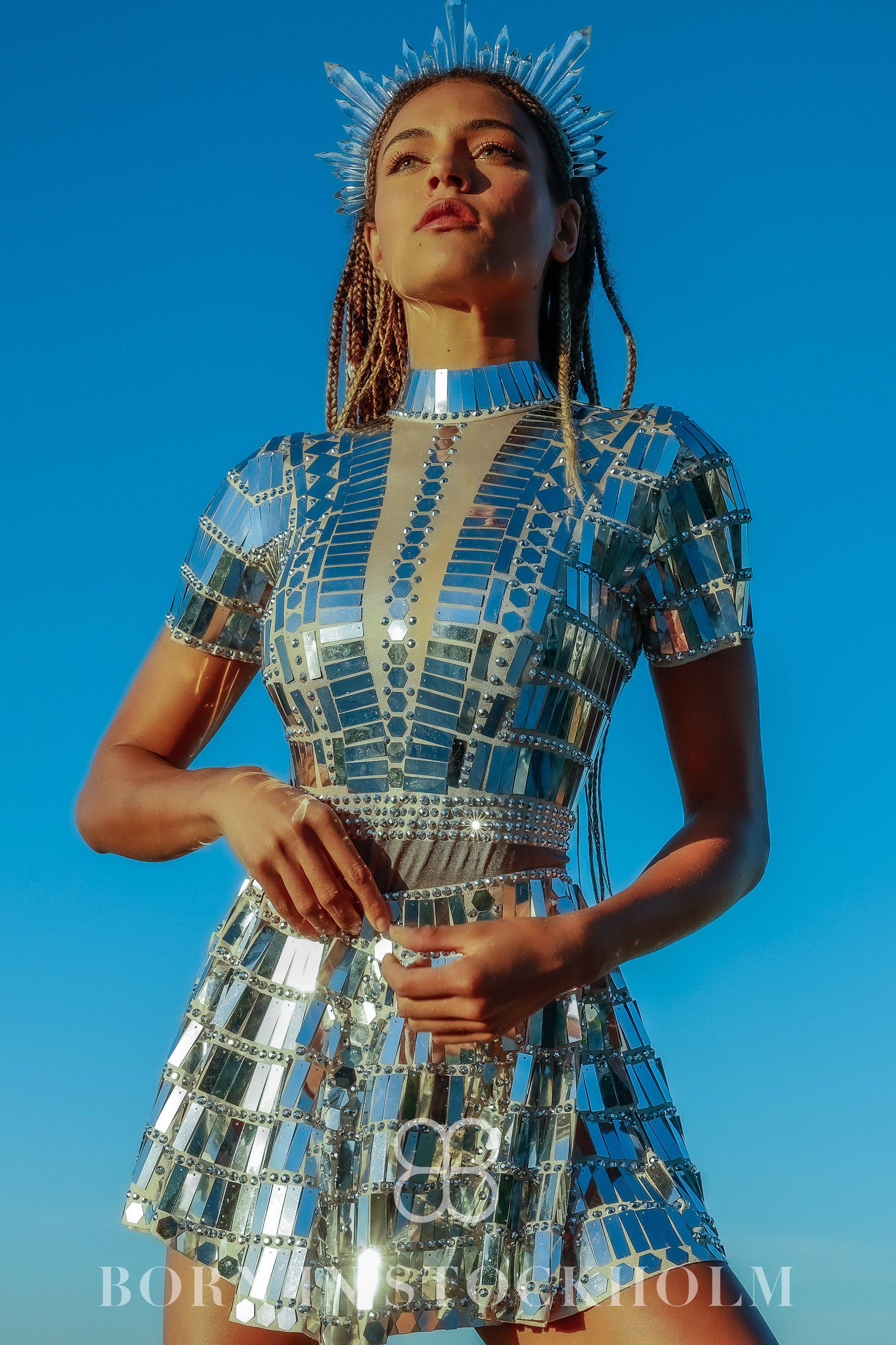Alessa reflective mirror party dress silver / Festival party dress