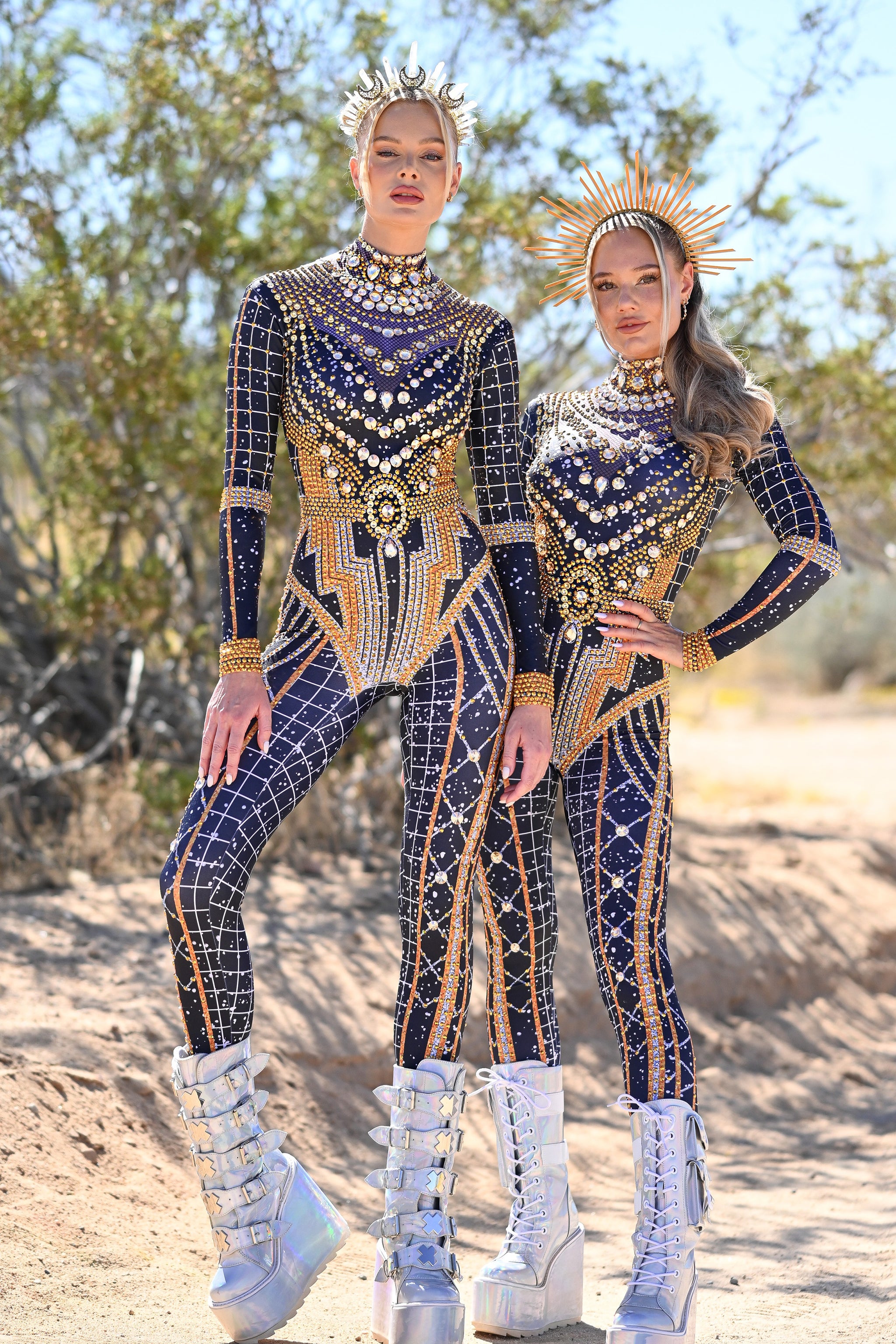 Dominique luxury rhinestone jumpsuit gold