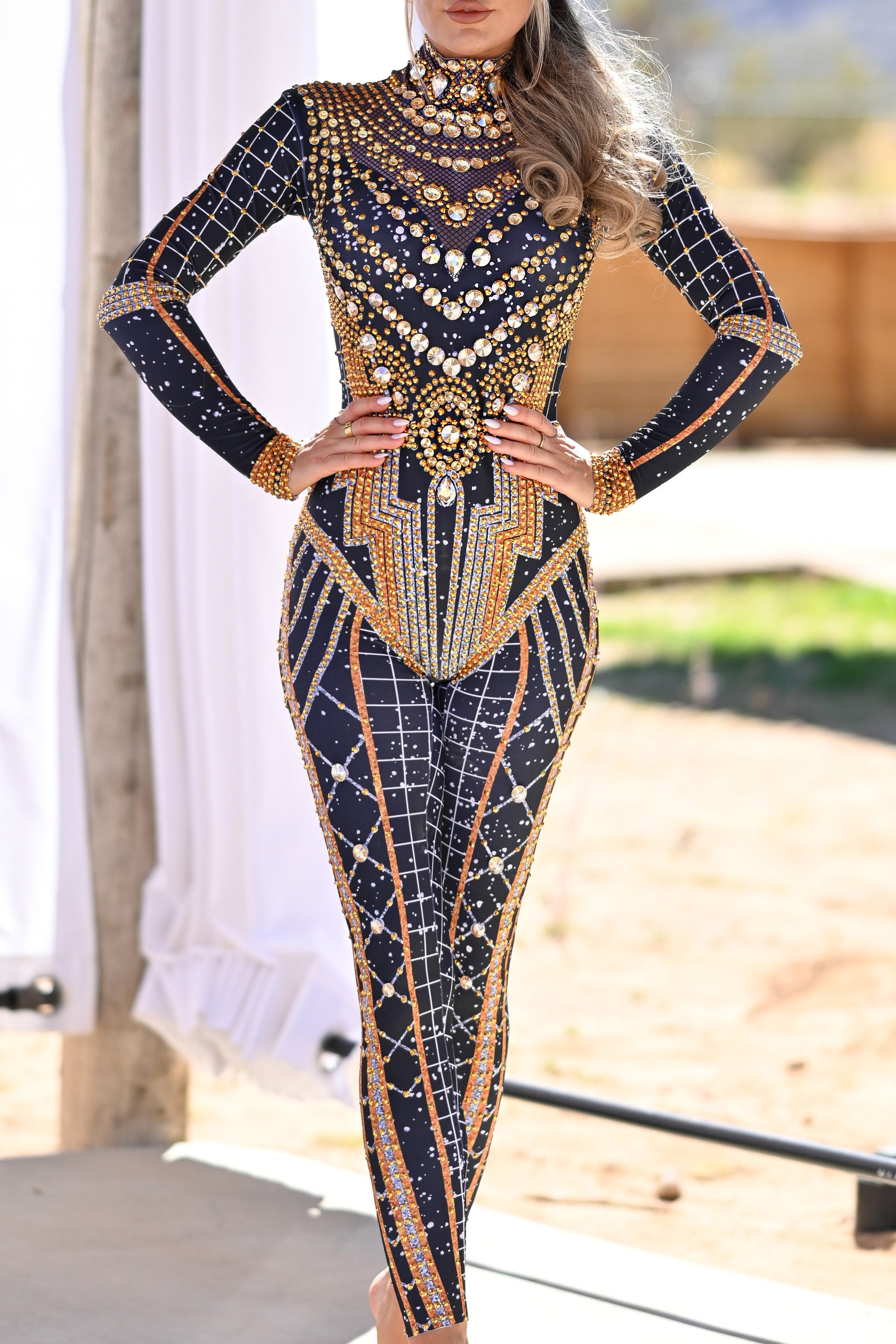 GOLDS Infinity チュニック レース トップス Y2K 姫系 ギャル Dominique luxury rhinestone jumpsuit gold