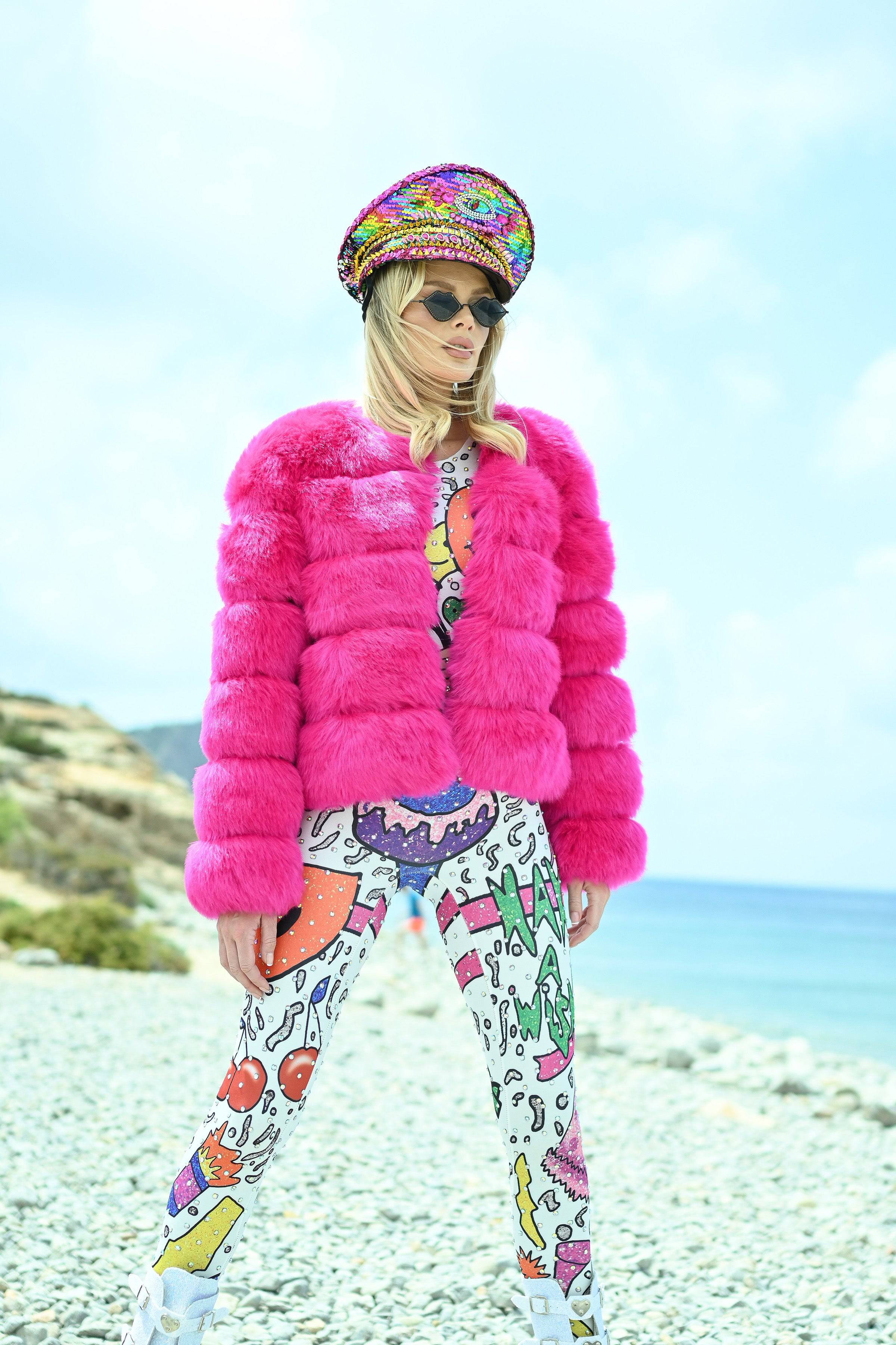 Eivissa faux fur jacket hot pink - Borninstockholm