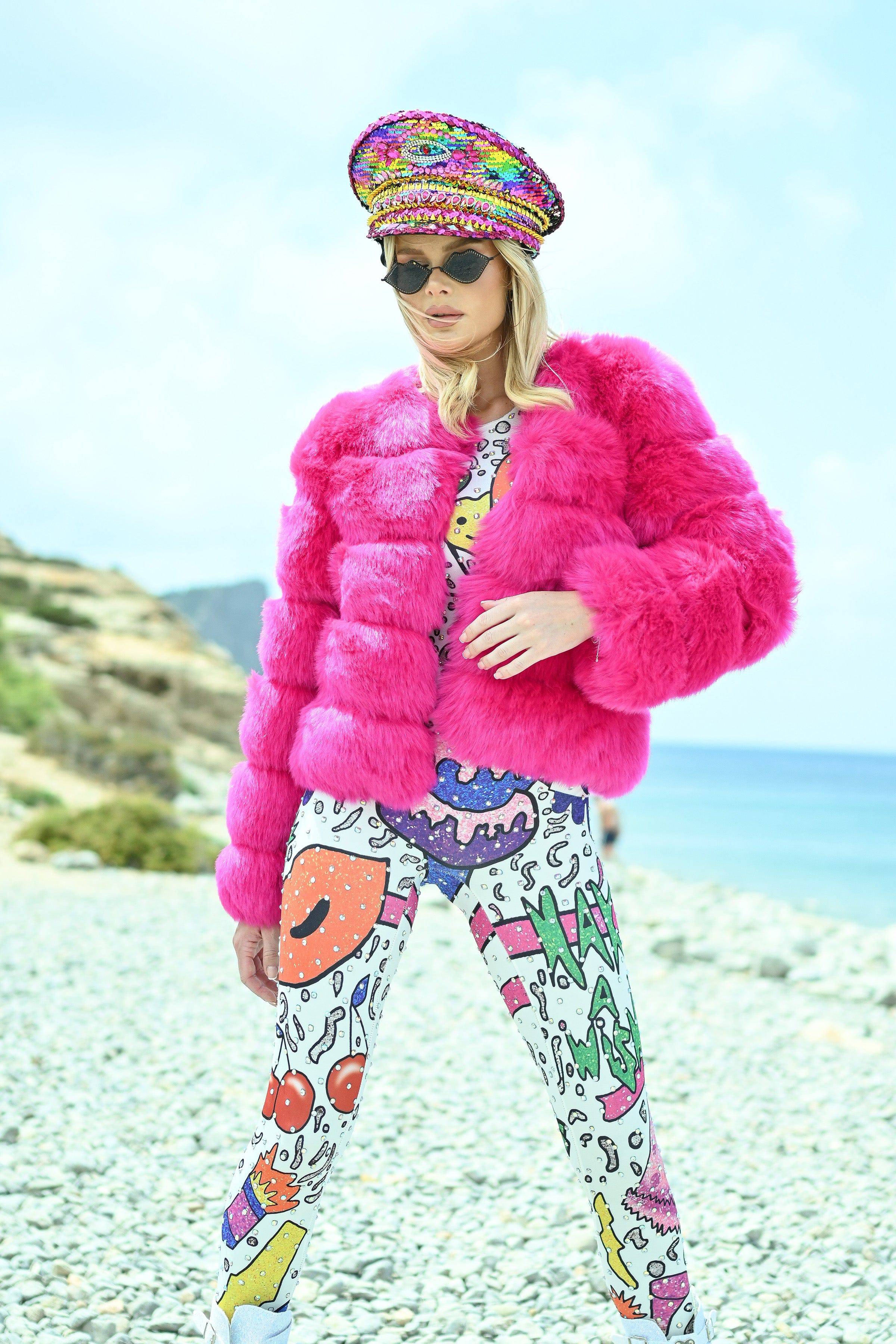 Eivissa faux fur jacket hot pink - Borninstockholm