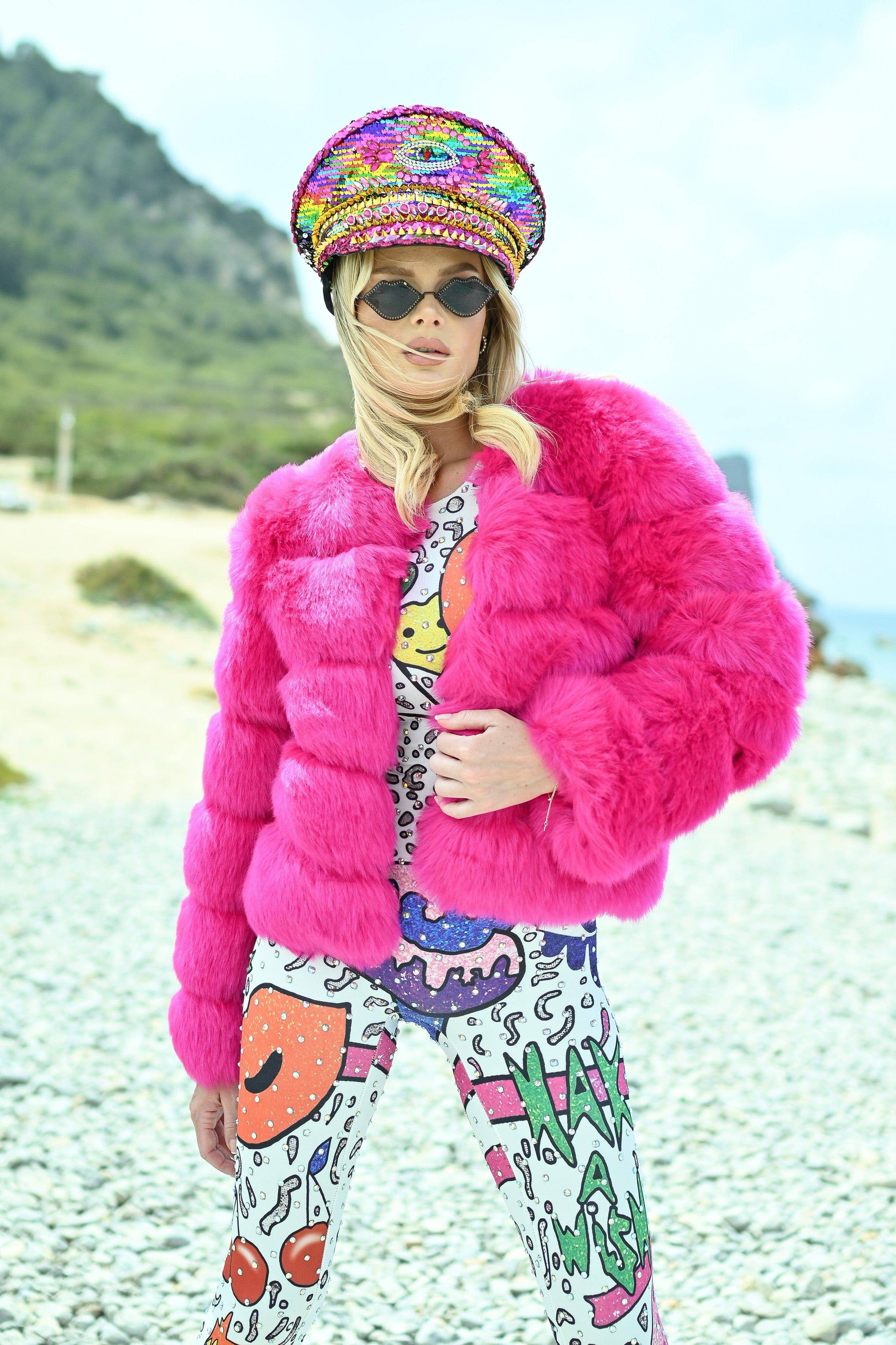Eivissa faux fur jacket hot pink - Borninstockholm