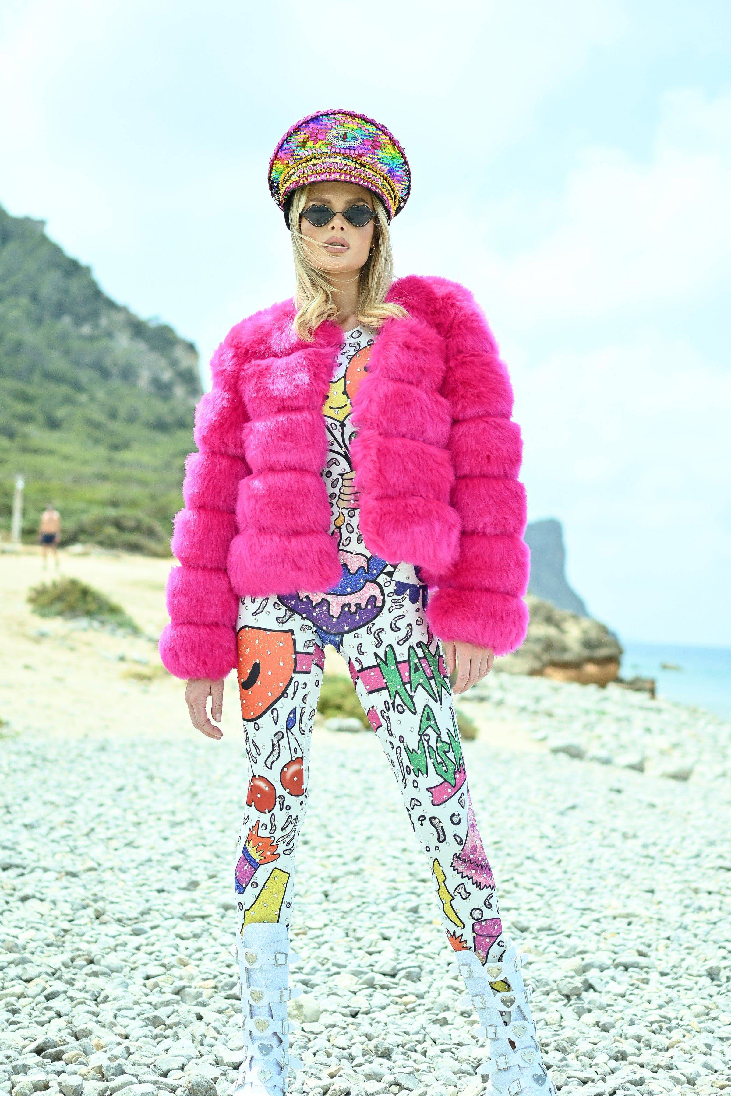 Eivissa faux fur jacket hot pink - Borninstockholm
