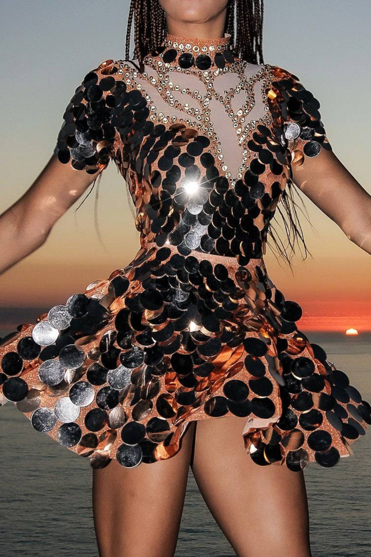 Gaia sequin party dress bronze