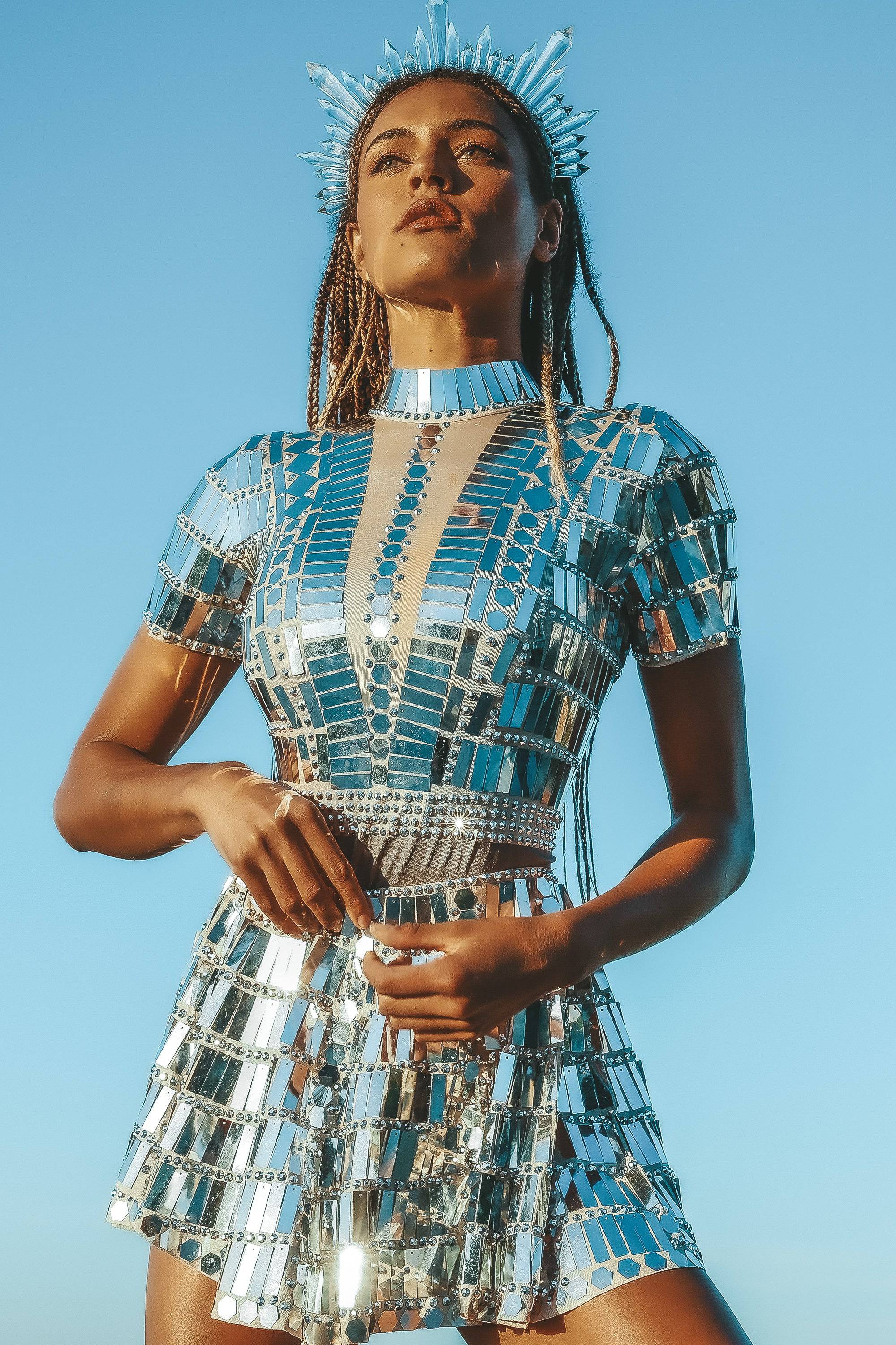 Alessa reflective mirror party dress silver / Festival party dress