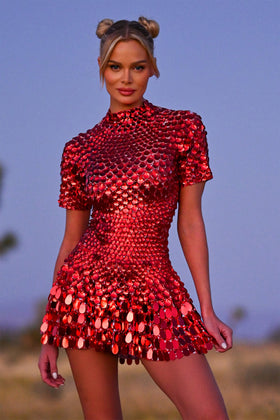 Melanie metallic party dress red - Borninstockholm