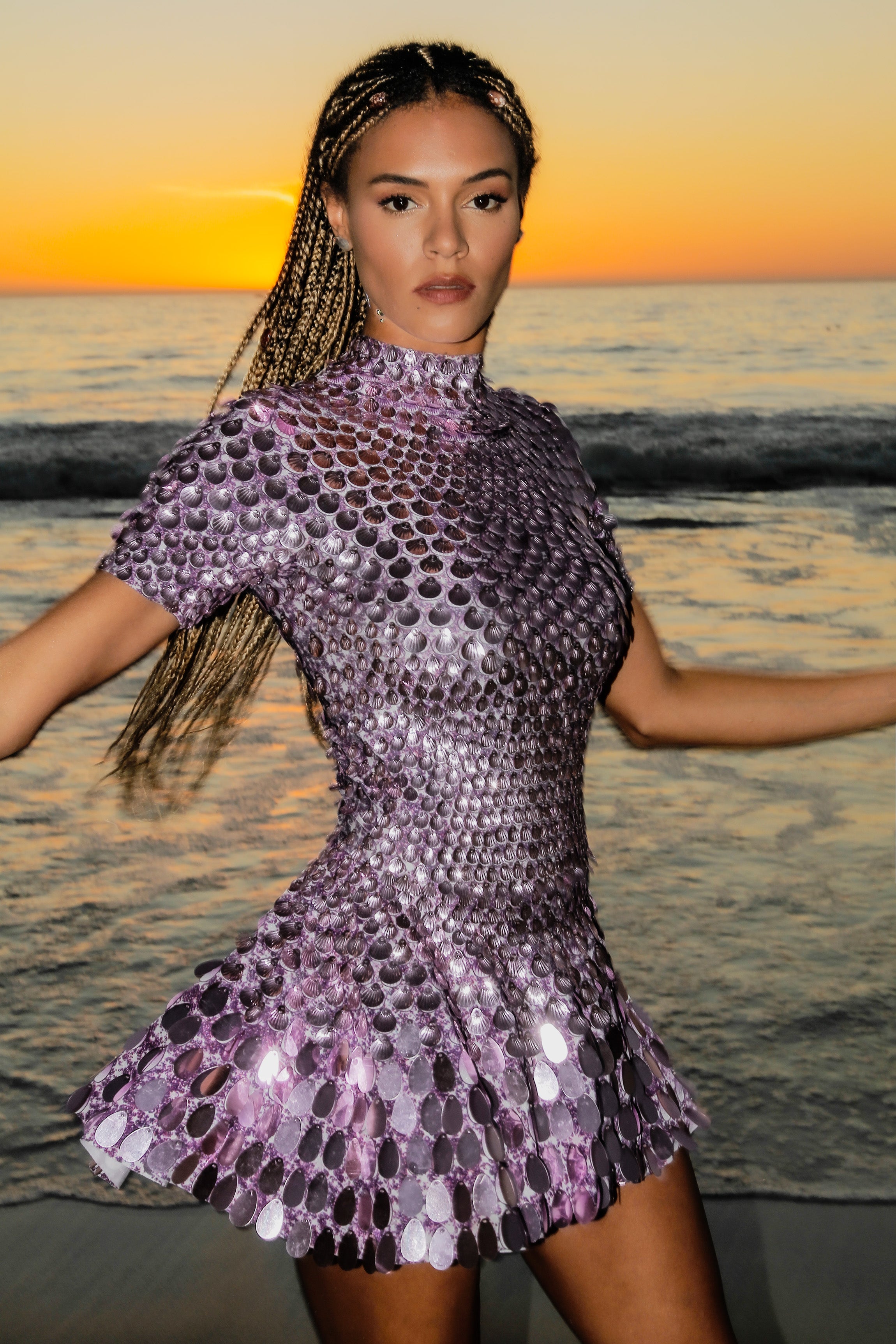 paris hilton purple dress Paris Hilton Walks Runway for The Blonds NYFW Show