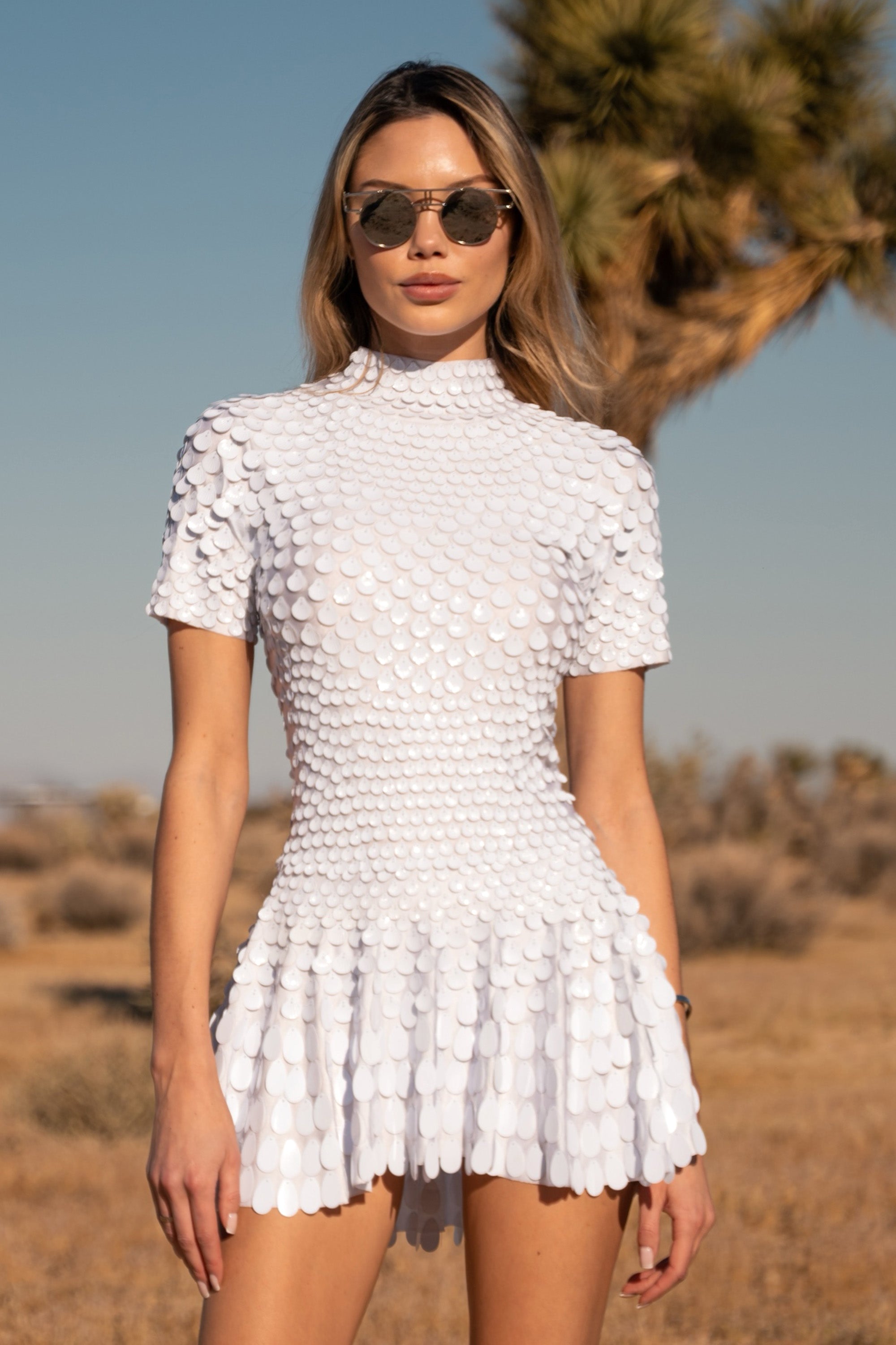 Melanie metallic party dress white
