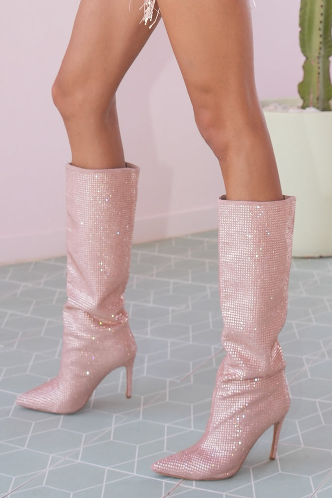 Serafia rhinestone boots pink - Borninstockholm