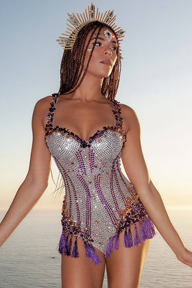 Taylor rhinestone bodysuit purple - Borninstockholm