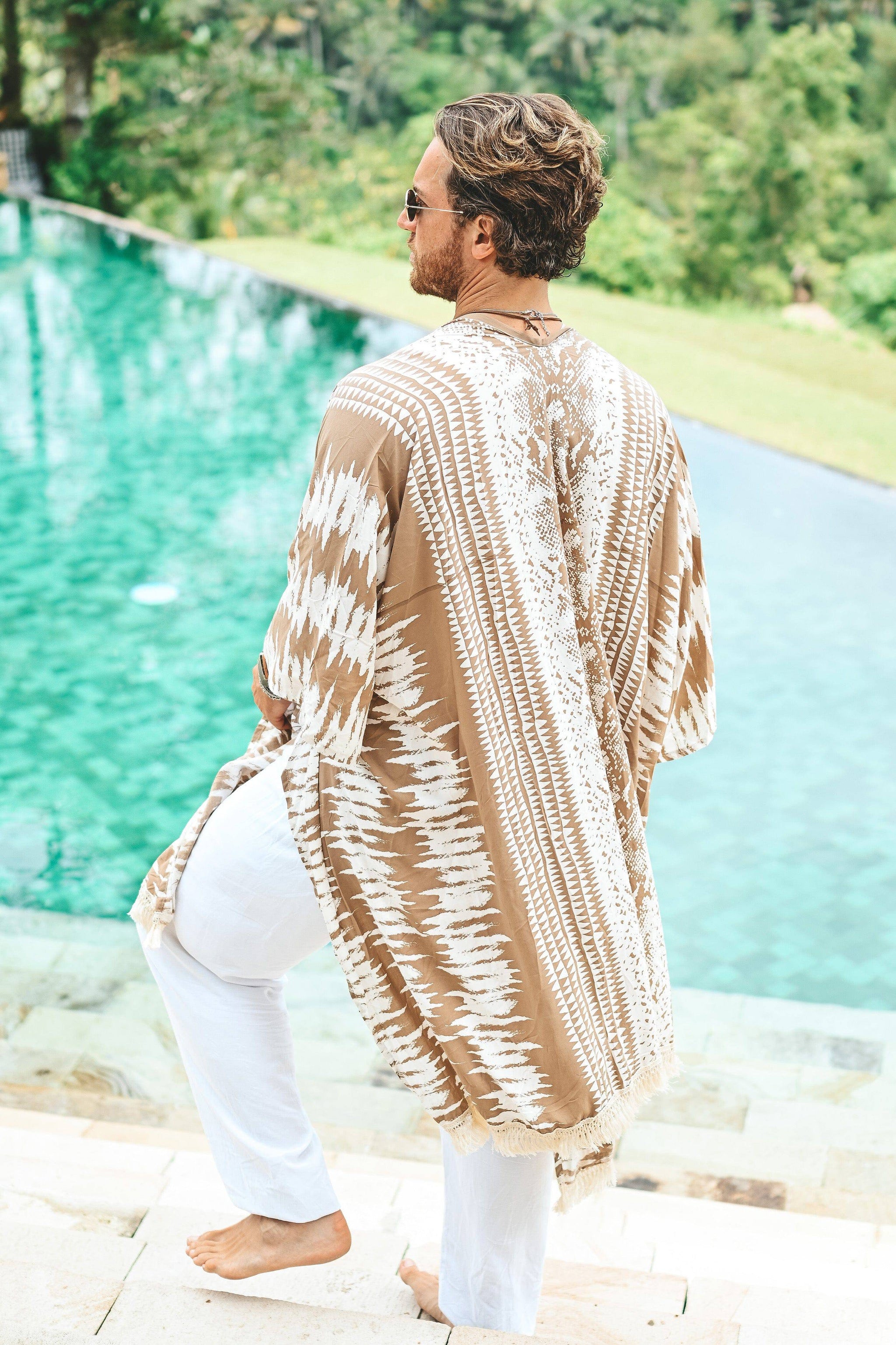 The Amondari Fringe Kimono Beige | Luxury & Fast Shipping