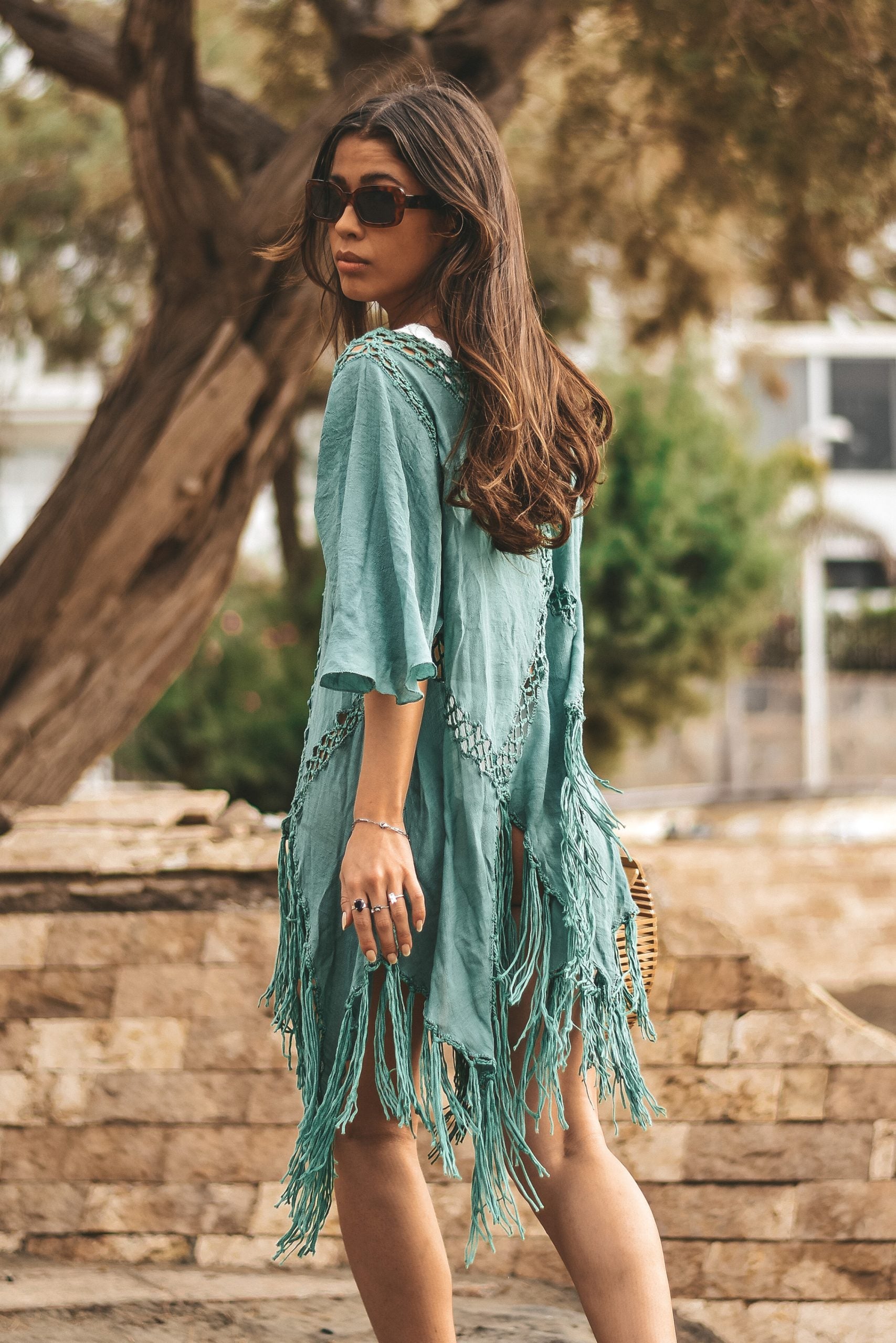 Aria beach fringe dress green / Beach clothing
