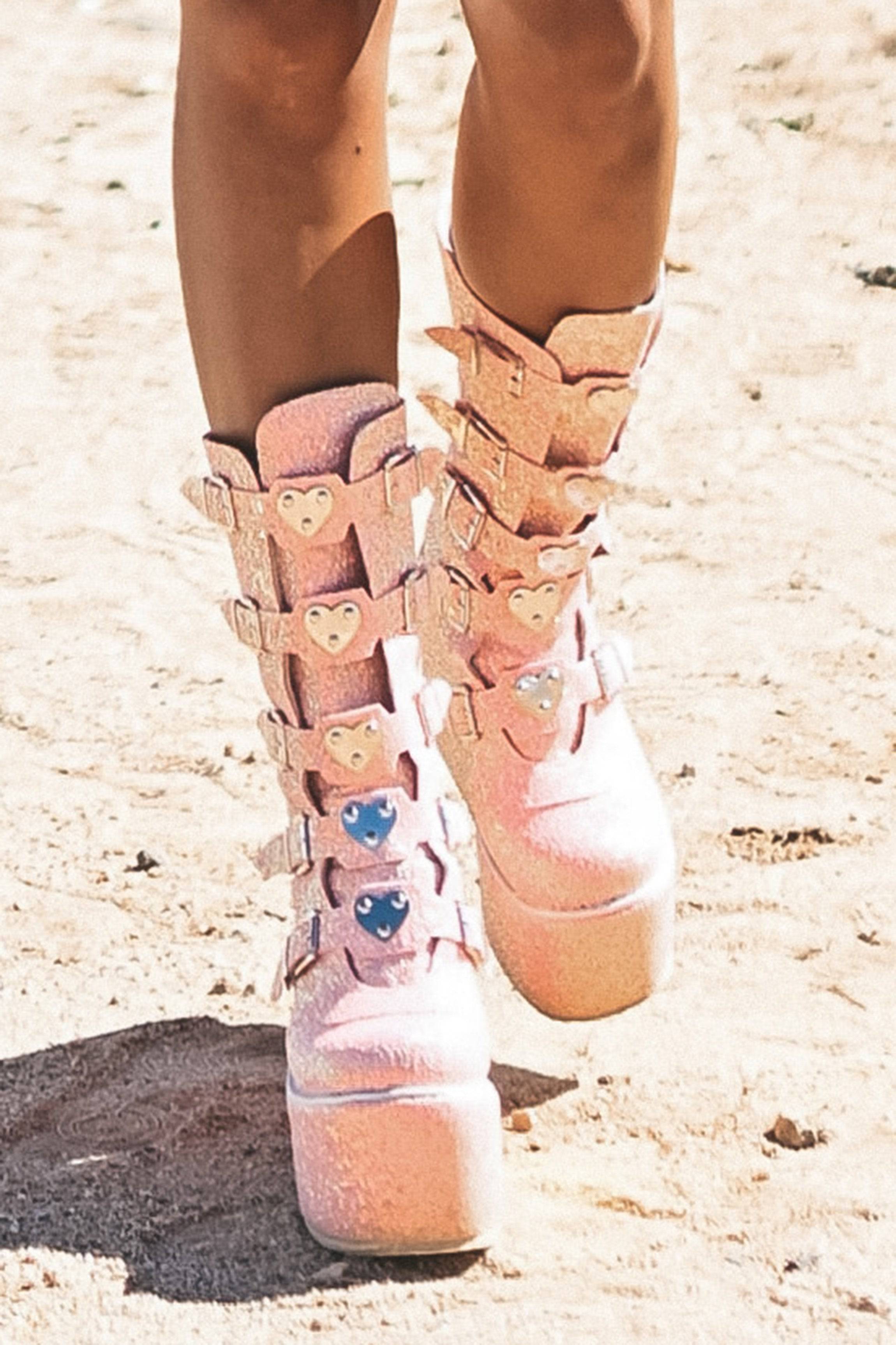 Ruby platform boots glitter pink / Rave Boots / Festival chunky boots ...