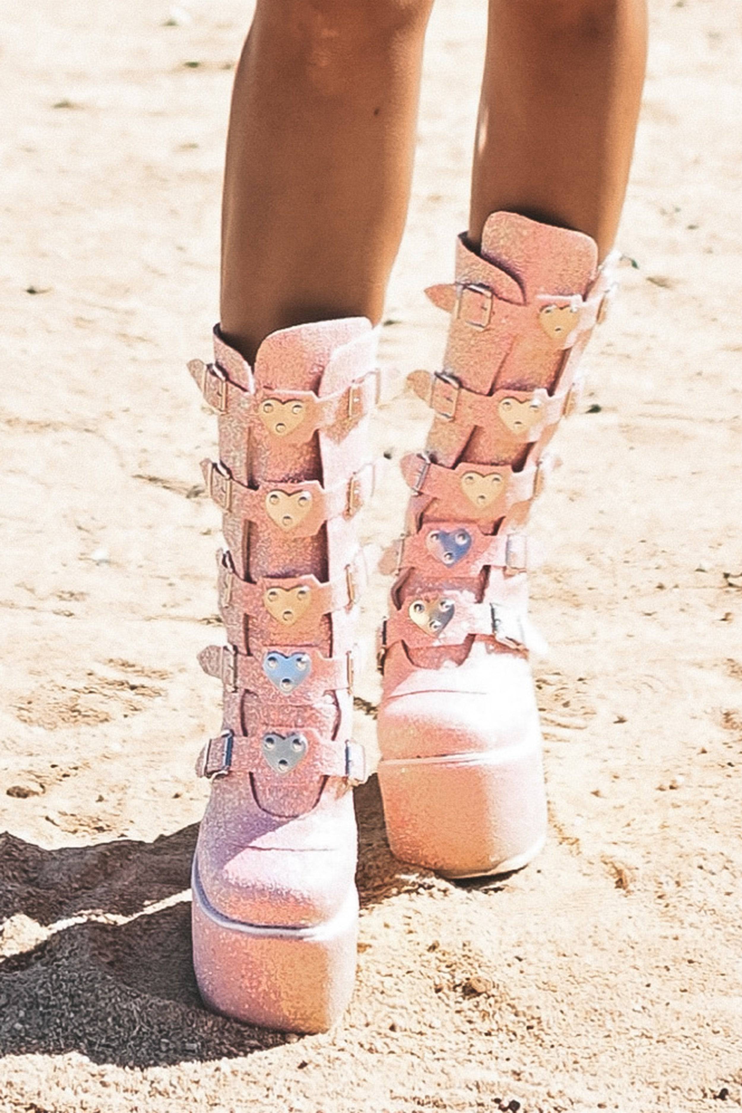 Ruby platform boots glitter pink / Rave Boots / Festival chunky boots ...