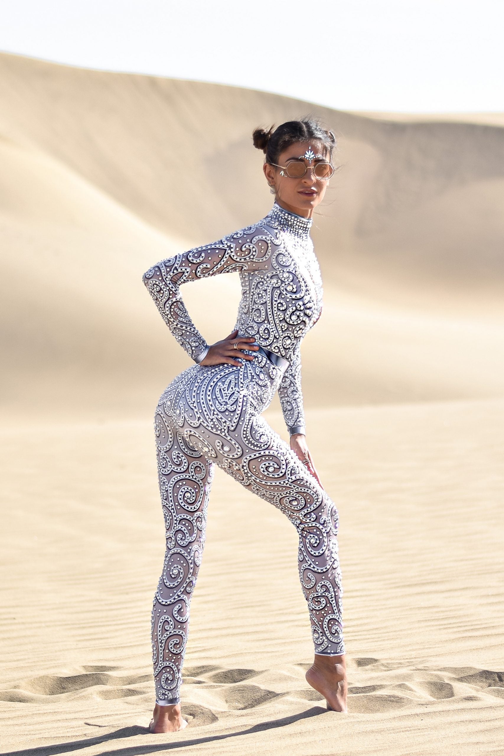 2022 Silver rhinestone jumpsuit transparent mesh stone bodysuit dance  costume | eBay